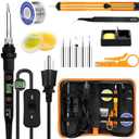 Soldering Iron Kit 80W LCD Adjustable Temperature 180-520 Solder Kit Electronics 13 in 1 Welding Tools with ON/OFF Switch, Solder Wire, Flux, 5 Soldering Tips, Desoldering Pump, Stand, Tweezers