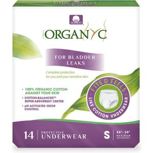 Organyc Bladder Control Underwear for Women - Organic Cotton Protective Underwear for Incontinence, Leak Protection, Odor Protection and Sensitive Skin, Small, 14 Count