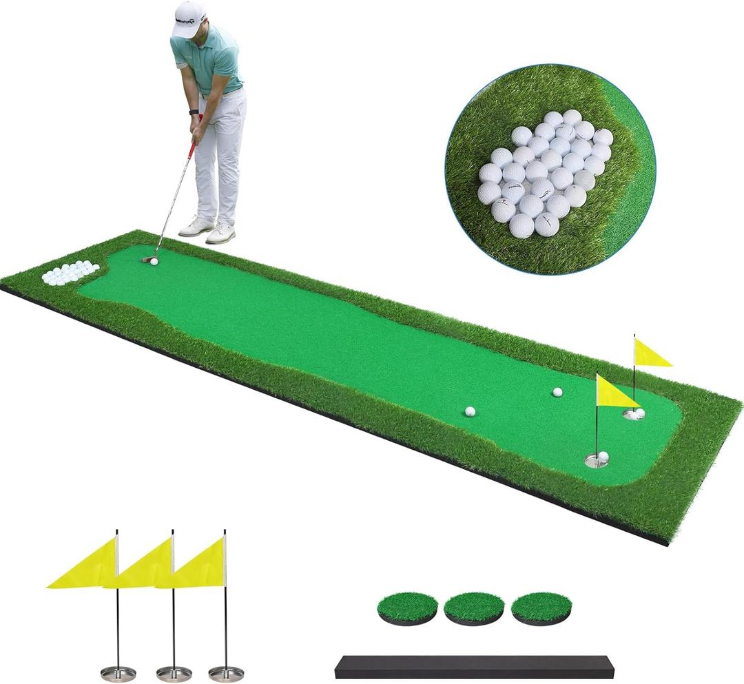 Golf Putting Green Indoor 3.3x10 Ft Large Golf Putting Mat Professional Artificial Grass Turf Practice Mat with Sand Pit for Home, Office & Outdoor