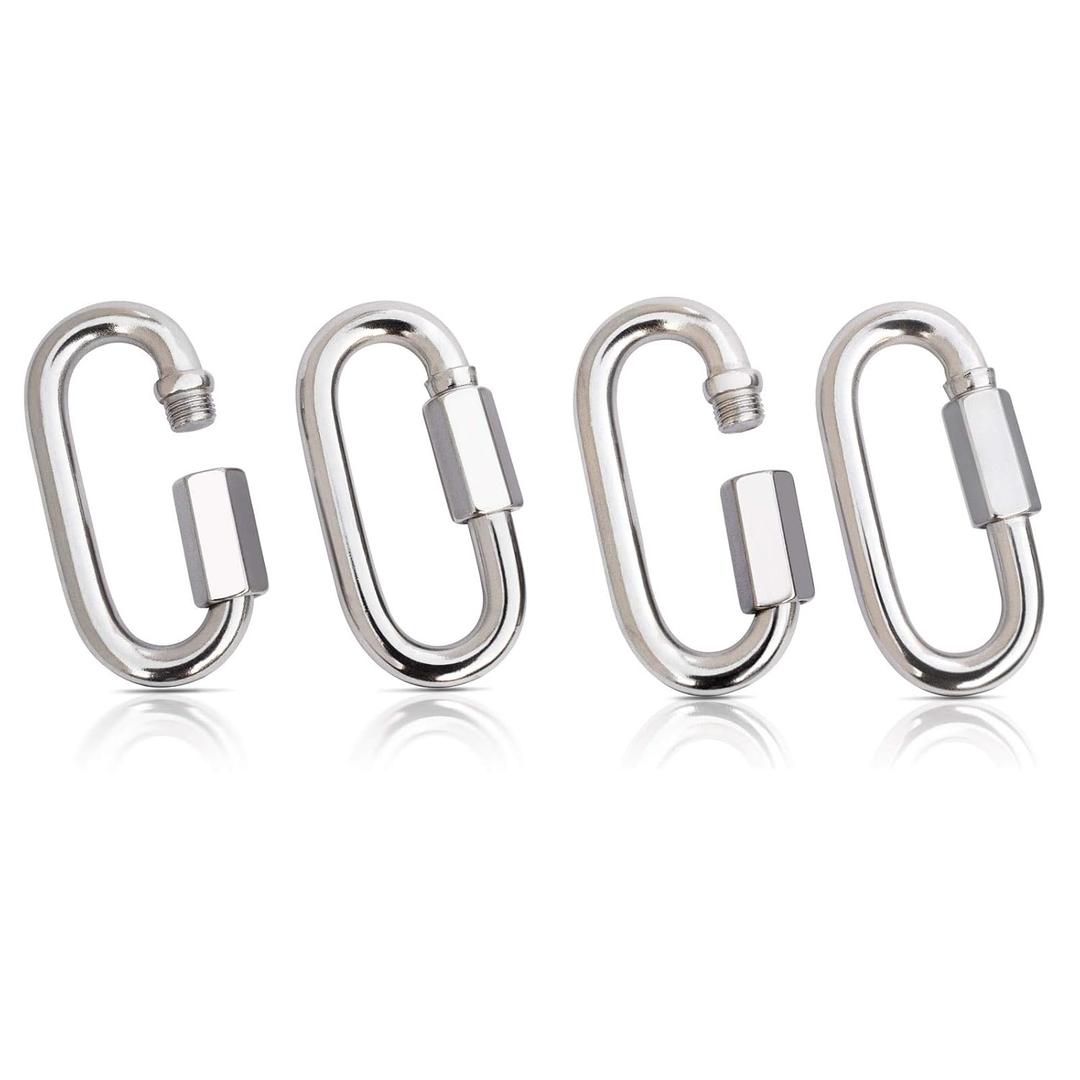 516inch Quick Links Chain Connector - Stainless Steel D Shape Locking Carabiner for Hammock, Swing, Sail, Pet, Boating, Camping, Indoor Outdoor Use, 4 Packs (M8)