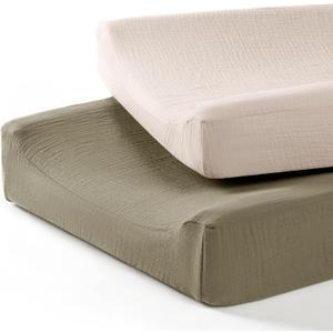 lulumoon Baby Changing Pad Cover: Muslin Diaper Changing Table Pad Cover - Changing Pad Sheets for Girls Boys (S-olive&cream)
