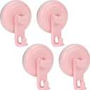 TACGEA Suction Cup Hooks for Shower, Powerful Vacuum Shower Hook for Towel, Robe, Loofah - Reuseable and Removeable Bathroom Hook, Pink, 4 Pack