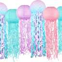 Blue Pink Purple Hanging Jelly fish Paper Lanterns, Gradient Colorful Paper Lanterns for Mermaid Theme Party, Under The Sea Birthday Ocean Theme Baby Shower Decoration Jellyfish Rome Decor, 6pcs