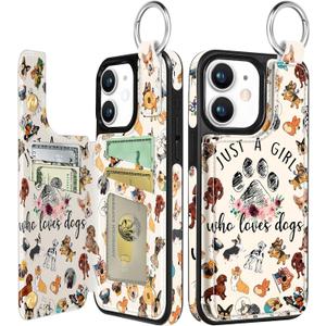 Shorogyt Compatible with iPhone 11 Wallet Case with Card Holder - Designer Dogs Lover Girl Pattern Kickstand Magnetic Clasp Back Flip Folio Leather Phone Covers for Women Men Girls