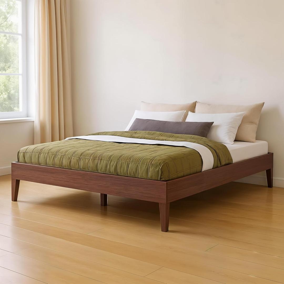 Grain & Grove Bear Platform Bed (Queen), Oak Embossed Dark Brown