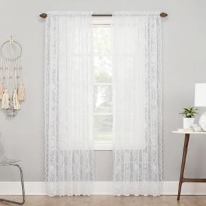 No. 918 Ariella Floral Lace Rod Pocket Curtain Panel, 58" x 84", White