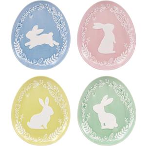 Bico Pastel Color Bunny Stoneware Salad Plates Set, Microwave & Dishwasher Safe, for Easter, Spring