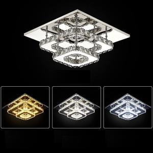 Finktonglan Crystal LED Ceiling Light Stainless Steel Modern Flush Mount Lights Fixture Square Chandelier Ceiling Lamp for Dining Room Living Room Bedroom (Multi-Color)