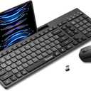 Wireless Keyboard and Mouse Combo, 2.4Ghz Silent Wireless Computer Keyboard with Phone Tablet Holder, 3 DPI Adjustable Ergonomic Mouse, Compatible with Mac Windows (Gray & Black)