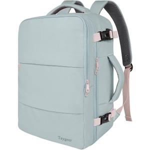 Taygeer Personal Item Backpack for Men Women, Travel Backpack Carry on Luggage Flight Approved with USB Charging Port & Shoe Pouch, Large Weekender Work Bag for Hiking Gift, Gray Powder