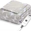 Sunbeam Royal Luxe Microplush Heated Throw Electric Blanket, 50" x 60", 4-Hour Auto Shut-Off,Fast Heating, Machine Washable, Warm and Cozy, Grey Geometric