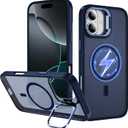 ADDIT Magnetic Phone Case for iPhone 16 - Military-Grade Translucent Matte Back with Built-in Camera Stash Stand - Royal Blue