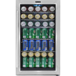 Whynter Beverage Refrigerator with Double-Layer Glass Door, 127-Can 3.1 Cu Ft Freestanding Drink Mini Fridge, BR-130SB, Stainless Steel