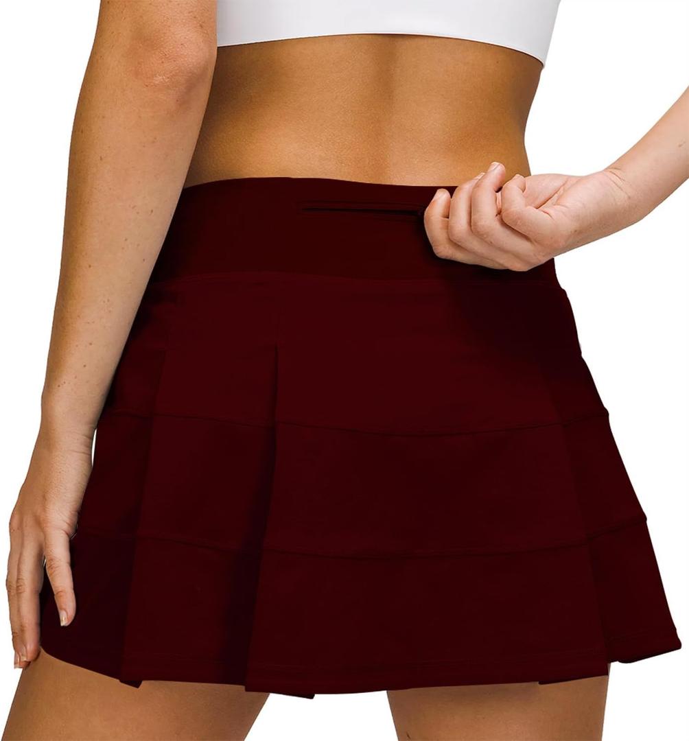 MCEDAR Athletic Tennis Golf Skorts Skirts for Women with Pocket Workout Running Sports Pleated Skirts Casual (Large, Red Wine)