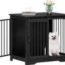 Hzuaneri 27.2" Dog Crate Furniture with Barn Door, Heavy Duty Dog Kennel Indoor with 2 Doors, Wooden Pet Cage End Table for Small Medium Dogs up to 22 lb, Anti-Chew Anti-Escape, Black DFC84304B