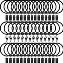 Lansian 72 Pack Curtain Rings with Clips Hooks 1.5 inch Rustproof Matte Metal Drapery Rings for Tension Rod Bracket Eyelets Decorative Hangers, Vintage Black (1.5" Interior Diameter)