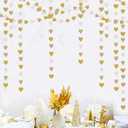 White-Gold Champagne Party-Decorations Heart Streamers Garland - 52Ft Christmas Wedding Engagement Hanging Paper Banner,Bachelorette Neutral Baby Bridal Shower Decor Banners Lasting Surprise
