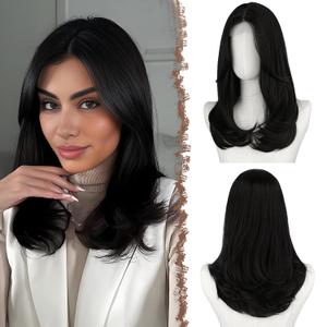 FESHFEN Wigs with Bangs for Women, Long Synthetic Layered Straight Hair Wig for Daily Party Use 18 inch