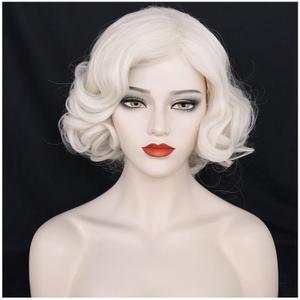 Blonde Curly Wig Women 50s Wig Short Wavy Blonde Hair Heat Resistant Synthetic 60s Lady Hair for Halloween Cosplay Costume