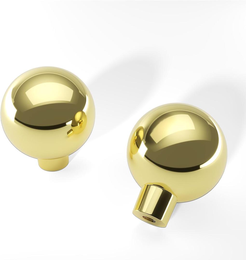 Banqin 30 Pack Gold Cabinet Knobs Kitchen Cabinet Knobs Bifold Door Knob Polished Gold Dresser Drawer Knob Large Round Ball Hardware Single Hole