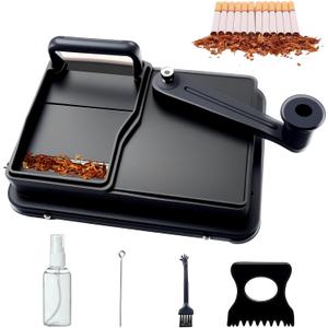 Cigarette Rolling Machine, Manual Cigarette Roller Cigarette Tobacco Injector for 8mm Diameter Pipes and Most Cigarette Tubes - Includes Pressed Board, Cleaning Brush, Tube Probe, Spray Bottle (Black)