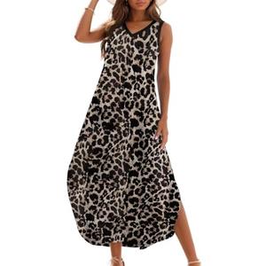 Zilcremo Women's Summer Casual Loose Sundress Long Dress Sleeveless V Neck Split Tshirt Maxi Dresses, Size XL