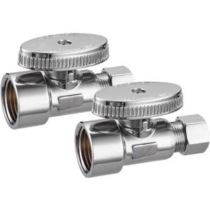2 Pack Brass 1/2 Inch FIP x 3/8 Inch OD Compression Quarter Turn Straight Water Angle Stop Valve Shut Off