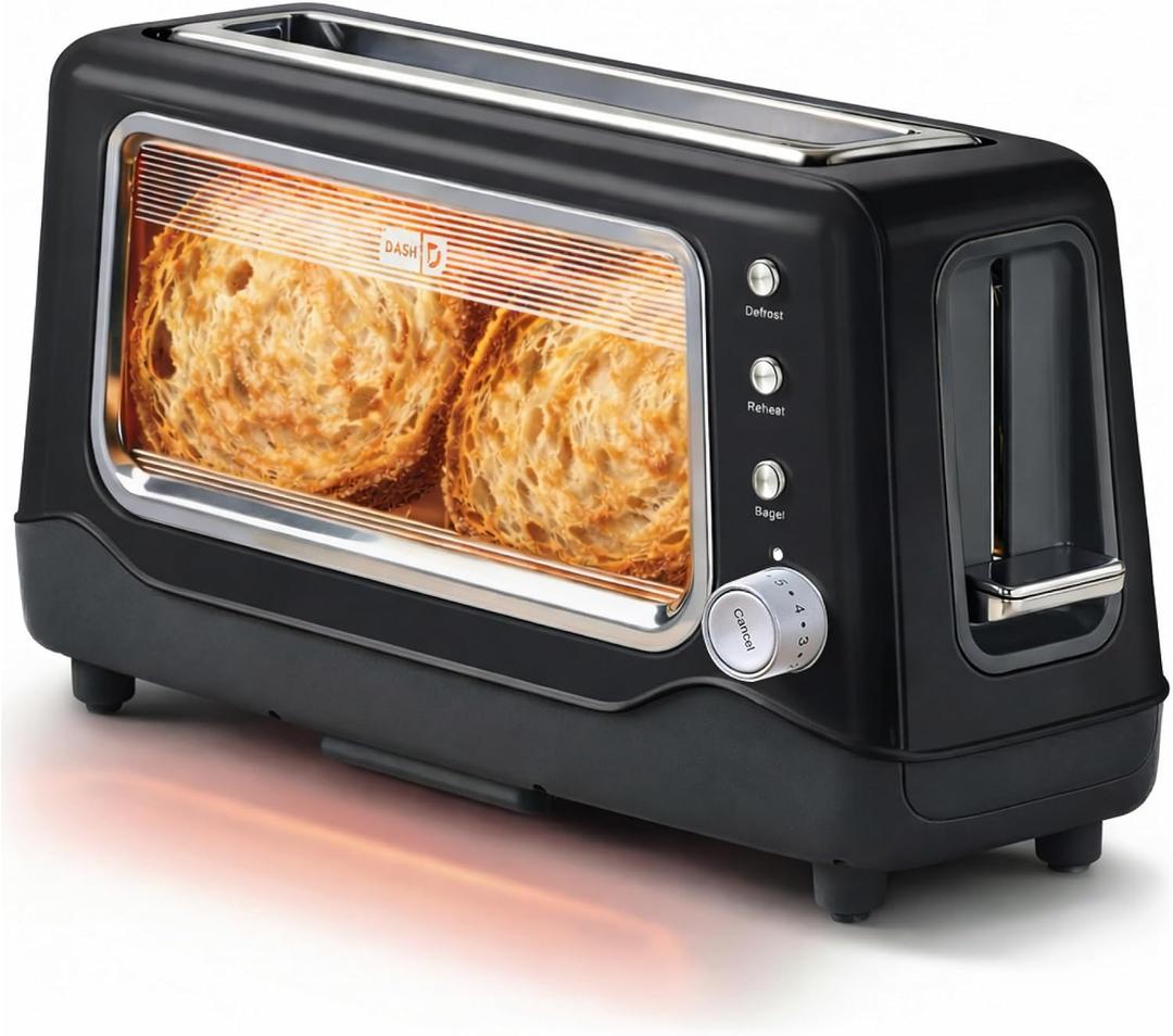 Dash Clear View Toaster - Features Large Window & Extra-Wide Slots - Auto-Shut Off Feature - Bagel Functions, & Seven-Browning Levels - 1-Touch Defrost - Black