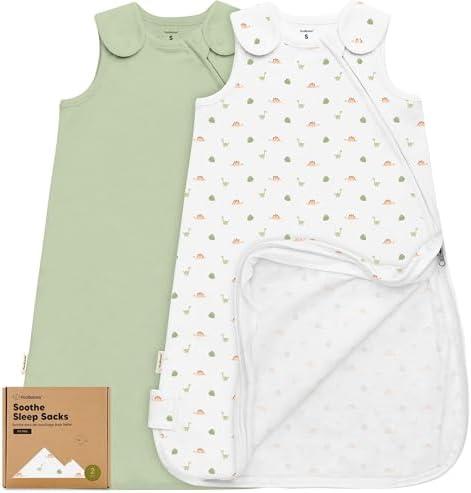2-Pack Organic Baby Sleep Sacks, 100% Cotton - Soft & Breathable 0.5TOG Baby Wearable Blanket, Toddler Sleeping Sack 0-6 months, Easy to Wear Transitional Swaddles for Newborns, Infants(Roarsome, S)