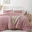 Smoofy Fluffy Full Size Comforter Sets 3 Pieces - Old Pink Fleece Fluffy Comforter Set, Luxury Fuzzy Full Bed Set, Soft Comforter Full Size All Season, Heavy Faux Fur Comforter with 2 Pillow Cases