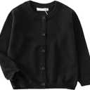 LNICEAR Toddler Boys Girls Crewneck Cardigan Sweaters Long Sleeve Kids Button Cotton School Uniform Knit Tops Outwear (6 Years, Black)