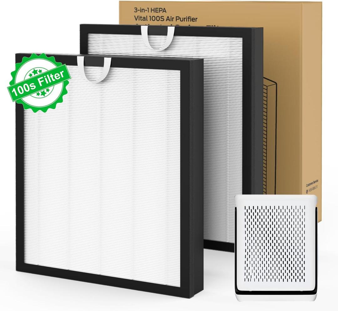 Vital 100S Replacement Filter Compatible with LEVOIT Vital 100S Air Purifier, 3-in-1 H13 True HEPA, High-Efficiency Activated Carbon Vital 100S-RF Filter, Replace Part, 2 Pack, White