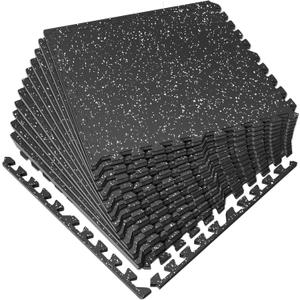 0.56in Thick 48 Sq Ft Gym Flooring for Home Gym, 12 Tiles Workout Exercise Equipment Mats, Rubber Top with EVA Foam, Interlocking Puzzle Floor Tiles for Fitness Room, Protective Flooring Mat