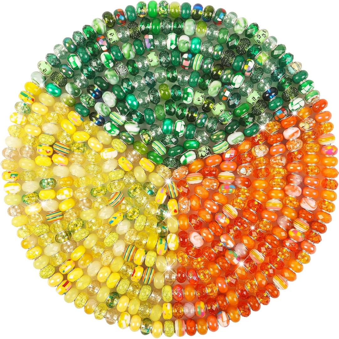 Zyehxed Large Hole Beads Orange Yellow Green Fairy Wand Garden Beads, Assorted European Craft Big Beads Large Hole Lampwork Spacer Bead for DIY Bracelet Necklace Jewelry Making Decoration Supplies, 150 Pcs