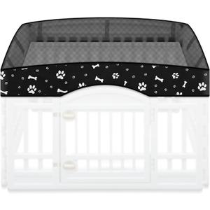 Dog Playpen Mesh Top Lid Fits for 36 Inch 4 Panels Regular Square Plastic Exercise Pet Pen, Breathable Pet Playpen Shade Cover for Dog Crate Pad , Cover Only, Fence Not Included Black