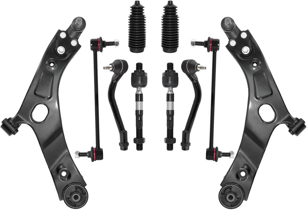 10 PCS Suspension Kit Front Lower Control Arm and Ball Joints Sway Bar Link Tie Rod Bellows Compatible With 2010-2013 Hyundai Tucson Kia Sportage