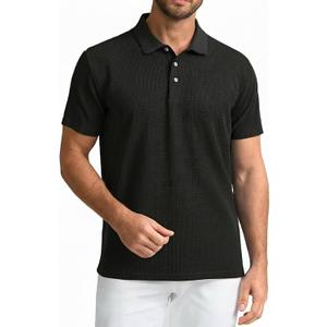 SAMERM Mens Knit Polo Shirts Short Sleeve Textured Casual Polo Shirt Fashion Stylish Lightweight Breathable T Shirt for Men (Gray, XL)