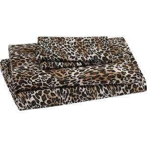 Beatrice Home Fashions Printed Microfiber Sheet Set, Soft Comfortable Easy Care, Includes 1 Fitted Sheet with 12" Deep Pockets, 1 Flat Sheet, Pillowcase, Full, Zara Leopard