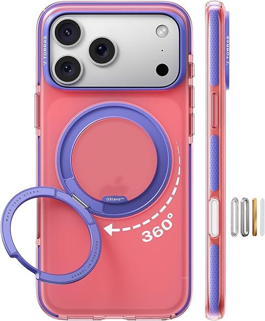 TORRAS OStand Air Cushion Case for iPhone 17 Pro Max (6.9″), 360° Magnetic Stand, Compatible with MagSafe, Shockproof Airbag Protection, O3 Hue Series – Blush Pink