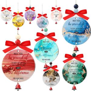 Soulchen Soulchen 10 Sets Thank You Ornaments Acrylic with Bell Employee Appreciation Gifts Bulk Inspirational Ornaments Marble Tree Decor for Valentine Coworker Nurse Teacher Team