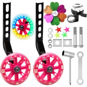Bike Training Wheels for Kids Mute Flash Pink Bicycle Training Wheels for 12 14 16 18 20 inch Bike Training Wheels for Single Speed Bicycle, Pink
