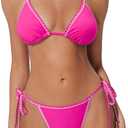 SUUKSESS Women Cheeky Halter String Bikini Sets Sexy Triangle Two Piece Swimsuit (Pink, L)