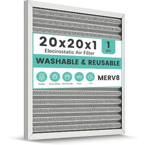 20x20x1 HVAC Furnace Air Filter, Washable Electrostatic Furnace Filter, MERV 8, Lasts a Lifetime, Breathe Fresher, Home And Office (Actual Size:19.75x19.75x0.82)