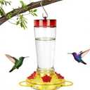 Joliyoou Hummingbird Feeder, 10 Once Glass Hummingbird Feeder Outdoor Hanging, Bird Nectar Feeder (Yellow Cover with Red Flowers - 1 PACK)