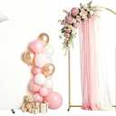 Arch Backdrop Stand and Cover Set 7.2FT/6FT, Gold Wedding Arch Frame with White Arch Cover Stretchy Spandex Wrinkle-Resistant, Wedding Arches for Ceremony Birthday Party Baby Shower