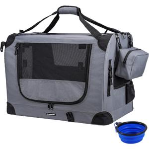 Large Cat Carrier 24"x16.5"x16.5" Portable Dog Crate for Small Medium Dogs Collapsible Traveling Pet Crate with Collapsible Bowl (Grey)