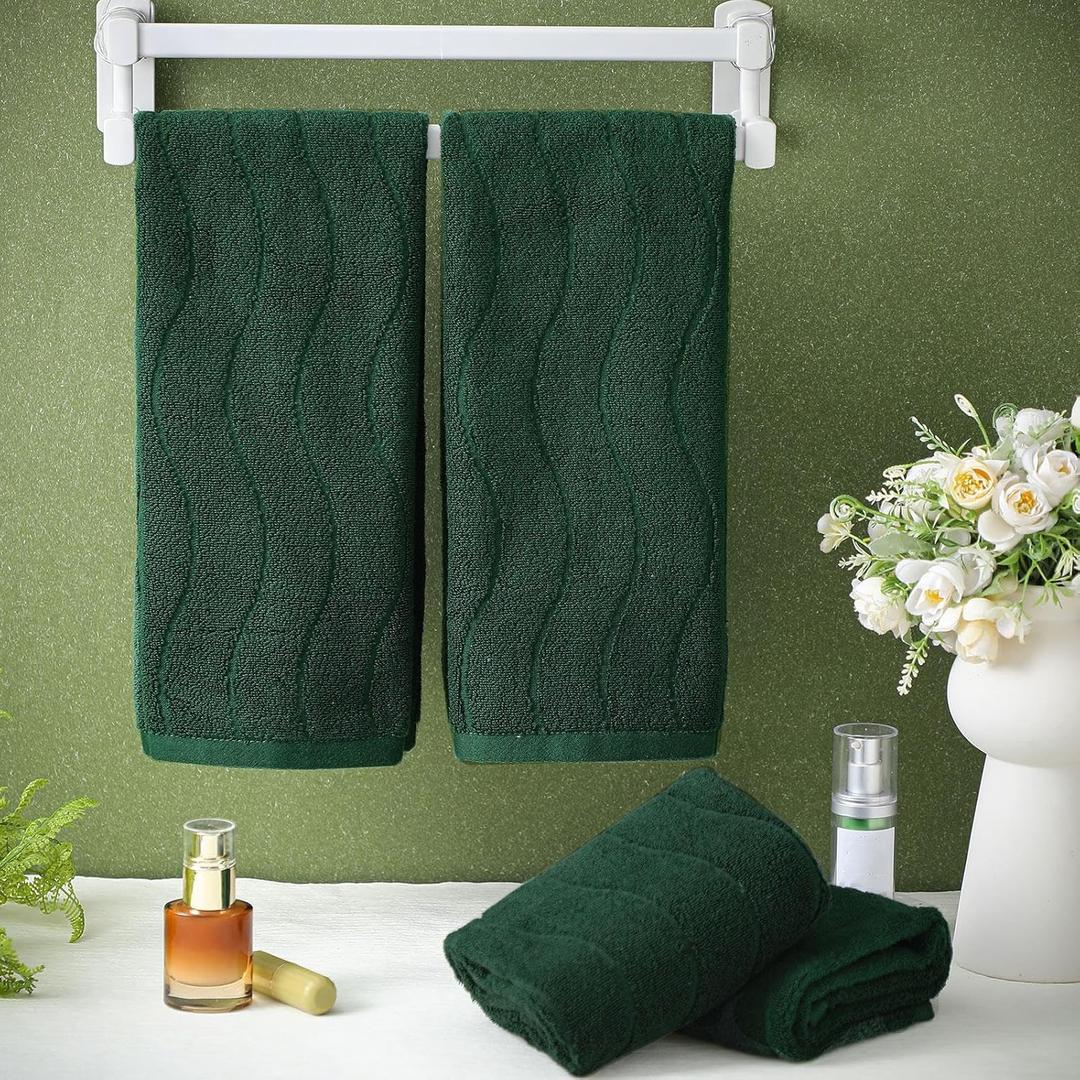 VitalCozy 4 Pcs Green Hand Towels for Bathroom Dark Green Irish Hand Towels Set 14x29 Inch 100% Cotton Soft Absorbent Decorative for Bathroom Kitchen St Patrick's Day Gift