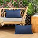Kevin Textile Pack of 2 Decorative Outdoor Waterproof Throw Pillow Covers Checkered Lumbar Pillowcases Classic Cushion Cases for Patio Couch Bench 12 x 20 Inch Blue