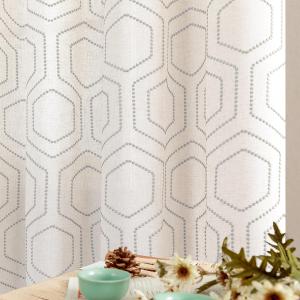 jinchan Grey Boho Window Curtains 84 Inch Length 2 Panels Set Linen Textured Light Filtering Curtains Honeycomb Embroidered Design Living Room Drapes Bedroom Bronze Grommet Window Treatments Set