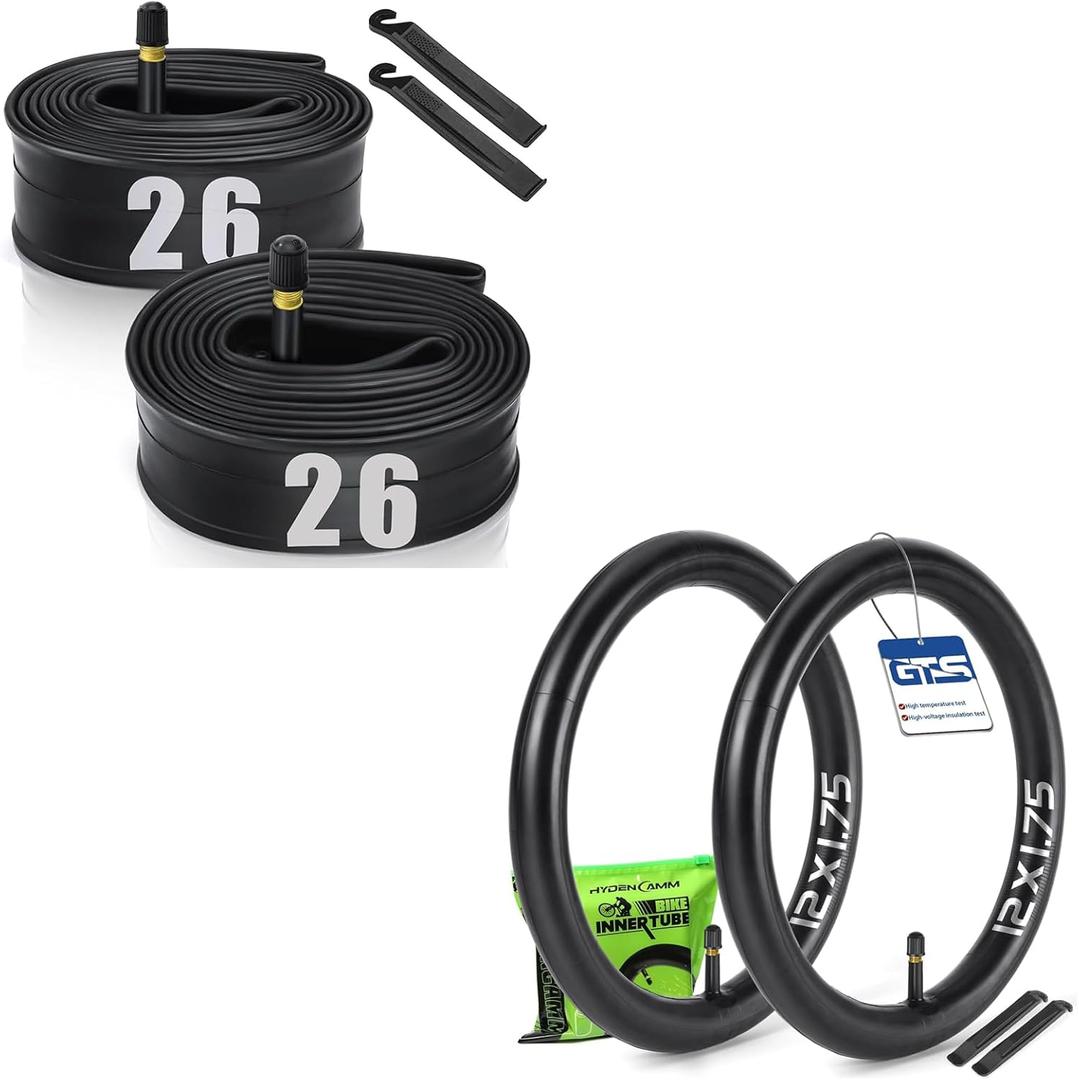 2 Pack 26"+ 2 Pack 12" x1.75/1.95/2.10/2.125 Bicycle Tube with 2 Tire Levers, Bicycle Tube with 32mm Schrader Valve, Butyl Rubber Inner Tube for Road/MTB/Kids Bike by Hydencamm(2 of One Size)